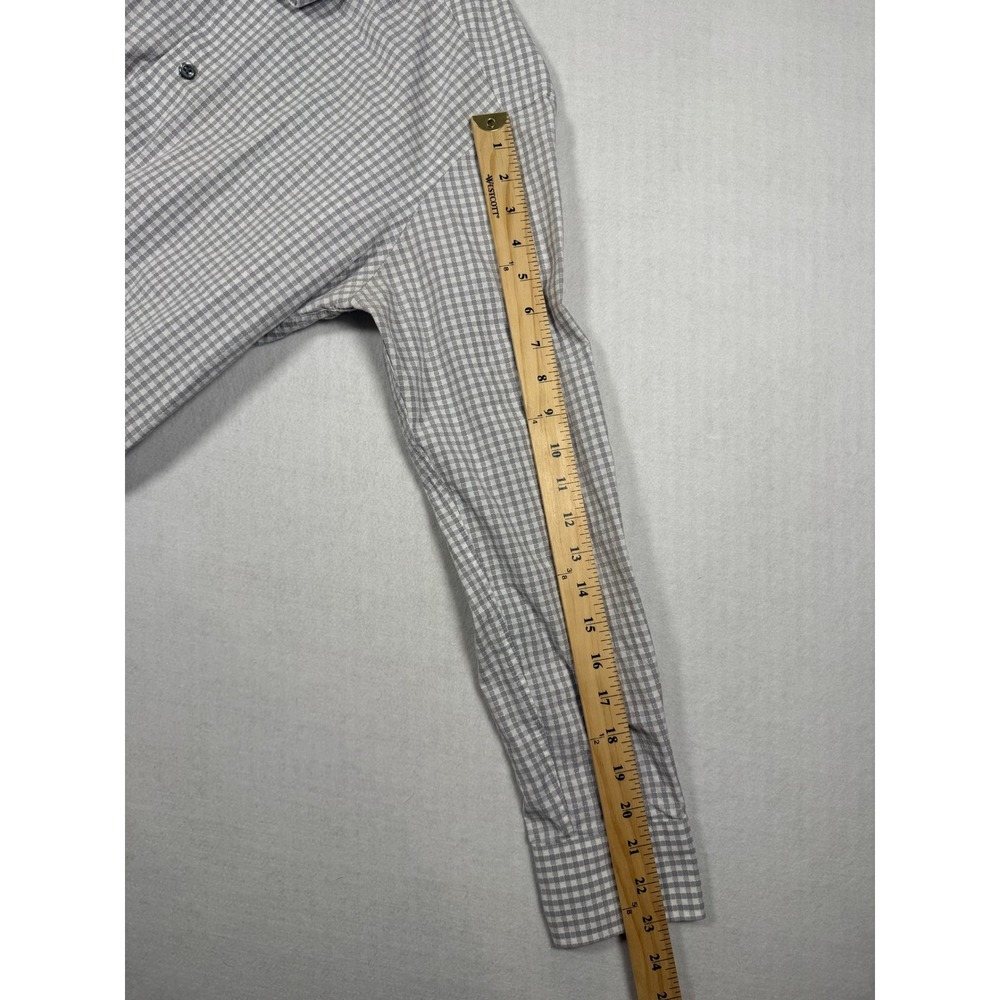 David Donahue Mens Trim Fit Gingham Dress Shirt Grey White 15.5 32/33 Cotton - Picture 10 of 12
